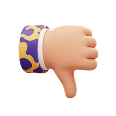 3D illustration Thumb Down Gesture Cartoon Hand With Purple and Gold Sleeve