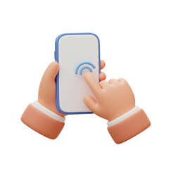 3D illustration Hands Holding White Phone Tapping Touchscreen on Transparent Background