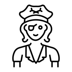 An outline style icon depicting female pirate  