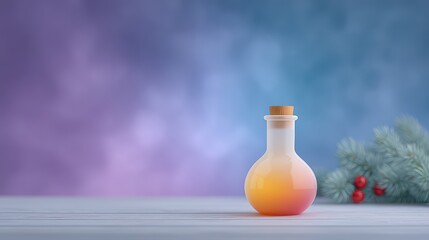 Obraz premium Colorful potion in a decorative bottle on wooden table