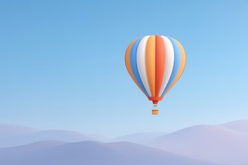 Fototapeta premium Colorful Hot Air Balloon Ascending into Clear Blue Sky