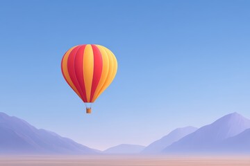 Naklejka premium Colorful Hot Air Balloon Floating in Serene Blue Sky