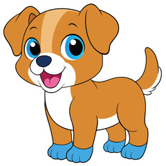 Fototapeta premium Cute cartoon puppy standing, isolated on white background