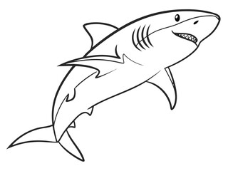 Fototapeta premium Outline drawing of a shark with visible teeth and fins on a white background illustration design style created with generated ai