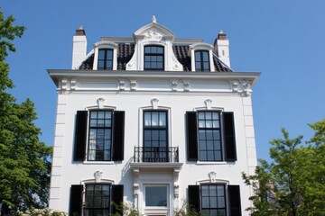 Fototapeta premium The breathtaking historic building boasts intricate architectural details, expansive windows that invite abundant natural light, and lush greenery that thrives in the bright daylight