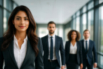 business people walking in the corridor of an business center, pronounced motion blur, crowded bright modern light office movement defocused. office background busy. talking and rushing in the lobby.