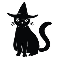 witch's black cat with hat
