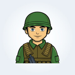 An illustration character of an army man in a green helmet