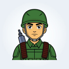 An illustration character of an army man in a green helmet