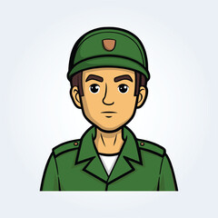 An illustration cartoon character of an army man in uniform