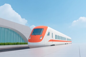 Naklejka premium Modern Train at Station with Clear Blue Sky Background