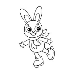 Printable Cheerful Bunny Ice Skating Outline
