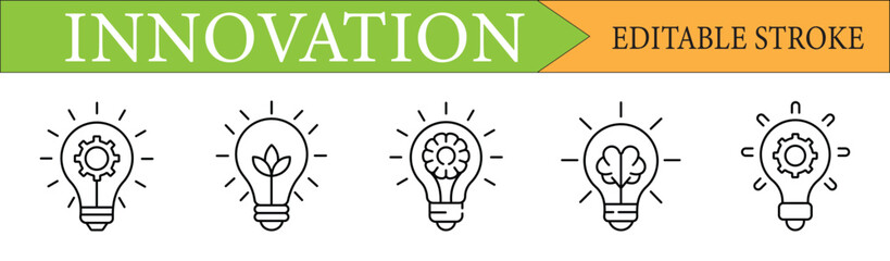 Innovation and Creative Idea Lightbulb Line Icon Set
