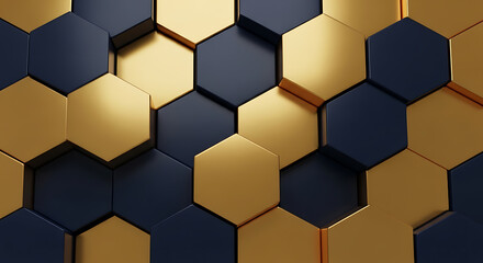 Seamless Geometric Pattern with Gold and Navy Blue Hexagons in Clean Modern Design