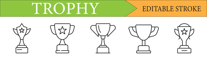  Trophy and Award Cup Line Icon Set