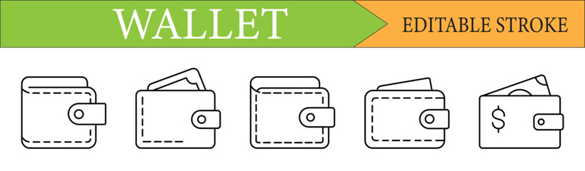 Wallet Line Icon Set with Editable Stroke