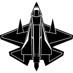 Black Silhouette of a Modern Fighter Jet from a Top- Down View on a White Background airplane aircraft