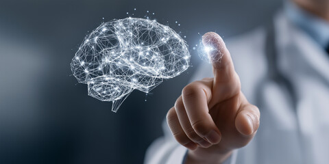 Doctor using digital health interface with abstract digital connections, symbolizing modern healthcare technology and innovation. Ideal for medical tech, healthcare advancements