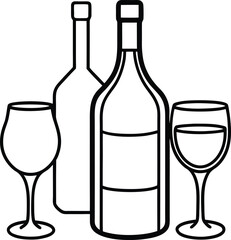 Wine Bottle And Glasses In Lin