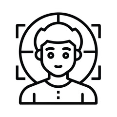 Black outline face detection icon on a clean white background
