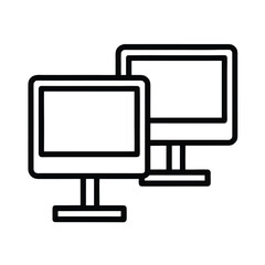 Modern dual monitor setup with black outline icon on white background