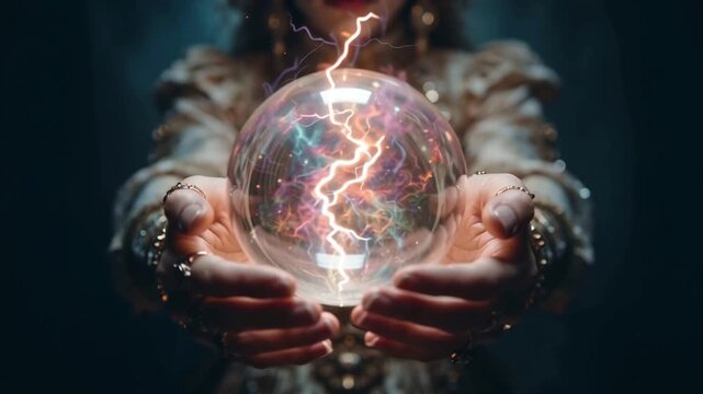 fortune teller hands magic glass ball energy, magic and mysticism