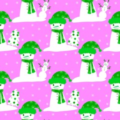 Christmas cartoon ice seamless snowman pattern for wrapping paper and fabrics