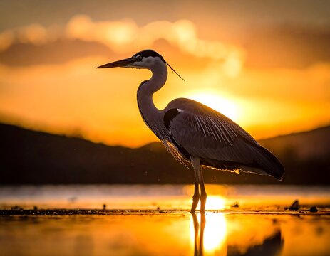 Heron at sunset