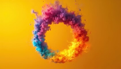 A colorful explosion of colored powder in the shape of a circle.