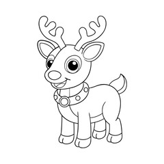 Fototapeta premium black outline printable smiling reindeer wearing lights