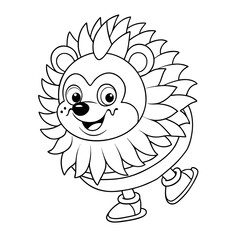 Fototapeta premium black outline printable cheerful hedgehog skating