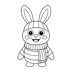 Obraz premium printable cheerful bunny wearing scarf outline