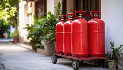 Gas cylinder delivery service residential area product showcase outdoor setting eye-level view safety awareness