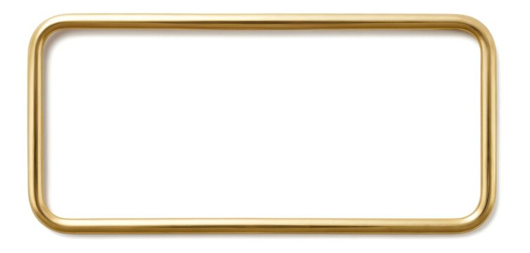 Polished gold rectangle frame with rounded corners. Minimalist design element with subtle sheen. Simple metallic border for presentation or decoration. Clean, modern look suitable for graphic design.