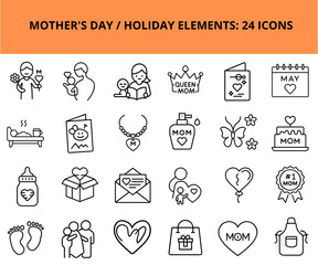 Fototapeta premium Mother's Day icons set featuring gift, flowers, and family celebrations 