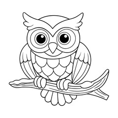 Fototapeta premium printable cheerful owl perched on branch outline