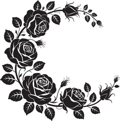 Black rose floral border design with leaves and buds vector