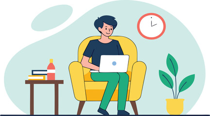 Freelance worker using laptop in cozy home environment illustrating remote work and work from home concept