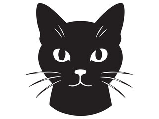 Black silhouette of cat face expressing emotion, isolated on white background. concept of feline, pet, animal expression, cute kitten, icon, logo, design element