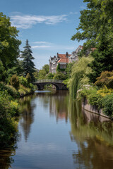 Fototapeta premium tranquil scene of amsterdam iconic bridges enveloped in peaceful atmosphere