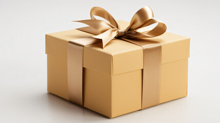 Obraz premium Elegant gold gift box with satin ribbon for celebration, giving