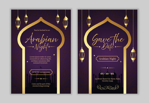 Purple And Gold Arabian Night Invitation Template