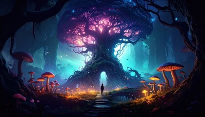 Fototapeta premium Enchanting forest adventure mystic grove fantasy art magical atmosphere dreamlike perspective nature's wonder