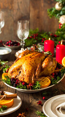 Roasted Thanksgiving Turkey on Festive Table
