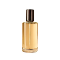 Fragrance Essence: A minimalist studio shot featuring a sleek, amber-hued perfume bottle, encapsulating luxury and sophistication.