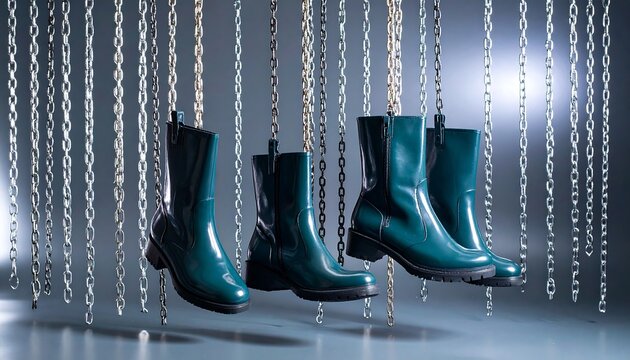Boots Hanging From Chains Fashion Still Life