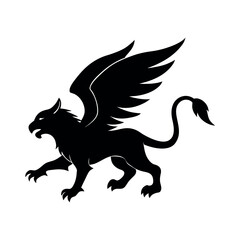 Fototapeta premium Charging winged griffin beast silhouette