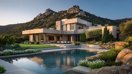 Obraz premium modern mediterranean villa with sea view, scenic coastal home with clean design, contemporary residence overlooking ocean