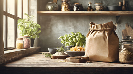 Kitchen Pantry with Herbs Spices and Pasta