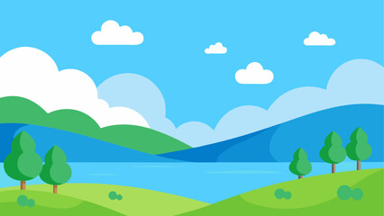 Fototapeta premium Peaceful landscape with lake and rolling hills